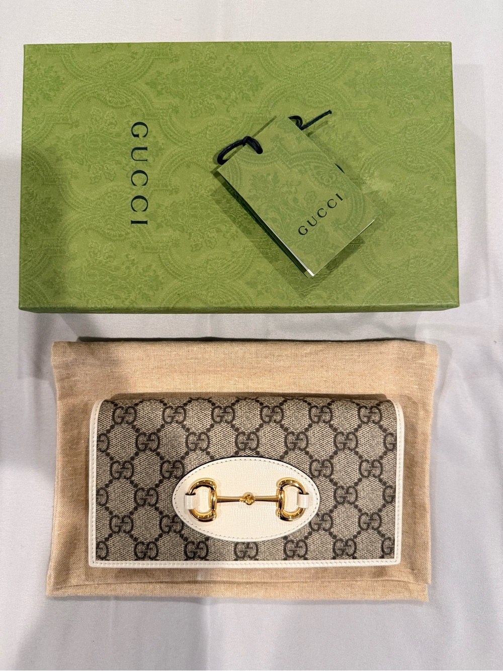 Gucci Horsebit 1955 wallet on chain with White Trim and Gold Hardware - Picture 2 of 12